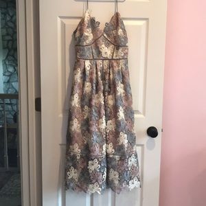 Anthropologie Eri & Ali metallic embroidered gown
